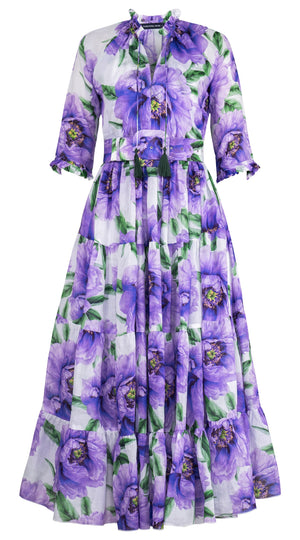 Eva Dress Crew Neck 3/4 Sleeve Maxi Length Ramie (Pastel Magnolia White)