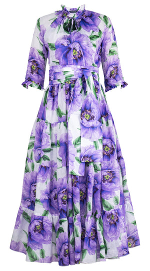 Eva Dress Crew Neck 3/4 Sleeve Maxi Length Ramie (Pastel Magnolia White)