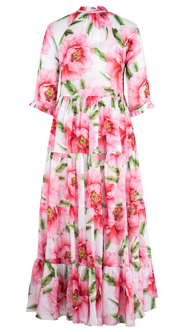 Eva Dress Crew Neck 3/4 Sleeve Maxi Length Ramie (Pastel Magnolia White)