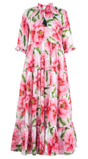 Eva Dress Crew Neck 3/4 Sleeve Maxi Length Ramie (Pastel Magnolia White)