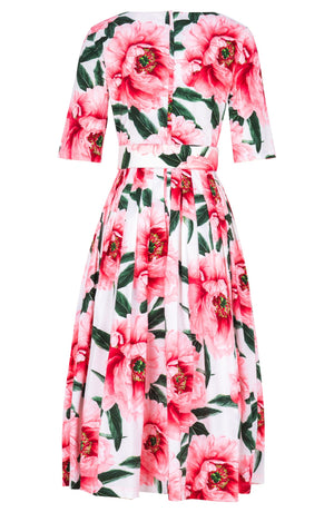 Florance Dress Boat Neck 1/2 Sleeve Midi Length Cotton Stretch (Pastel Magnolia White)