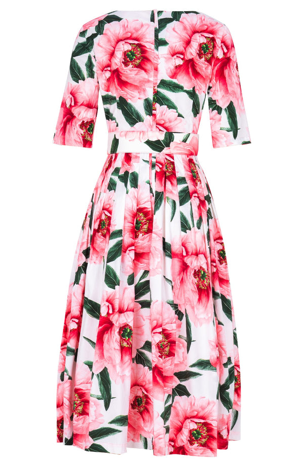Florance Dress Boat Neck 1/2 Sleeve Midi Length Cotton Stretch (Pastel Magnolia White)