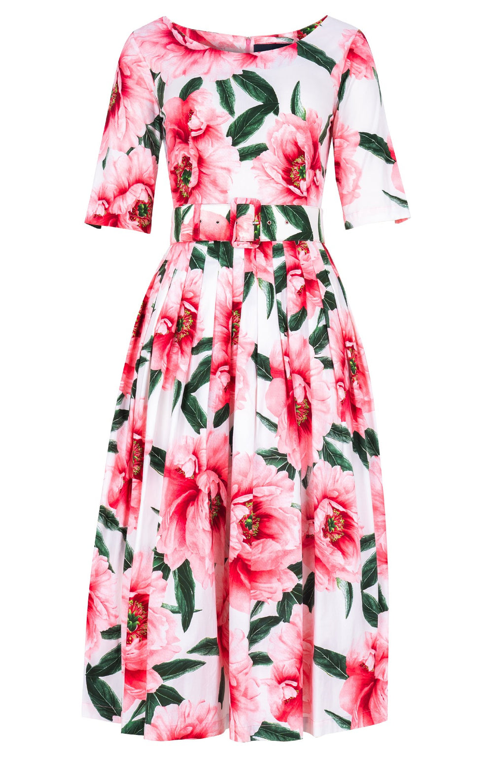 Florance Dress Boat Neck 1/2 Sleeve Midi Length Cotton Stretch (Pastel Magnolia White)