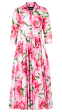 Aster Dress Shirt Collar 3/4 Sleeve Midi Length Cotton Musola (Pastel Magnolia White)