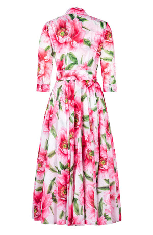 Aster Dress Shirt Collar 3/4 Sleeve Midi Plus Length Cotton Musola (Pastel Magnolia White)