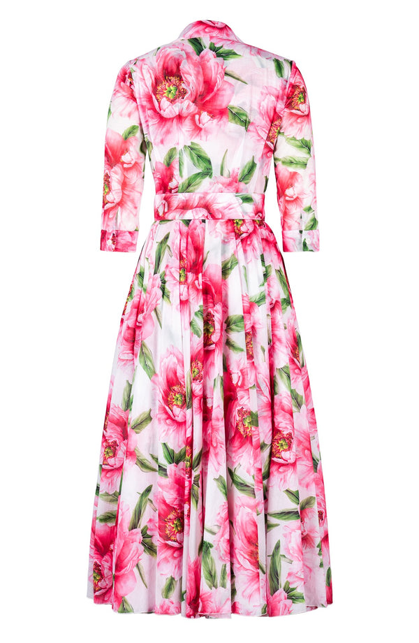 Aster Dress Shirt Collar 3/4 Sleeve Midi Plus Length Cotton Musola (Pastel Magnolia White)