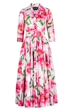 Aster Dress Shirt Collar 3/4 Sleeve Midi Plus Length Cotton Musola (Pastel Magnolia White)