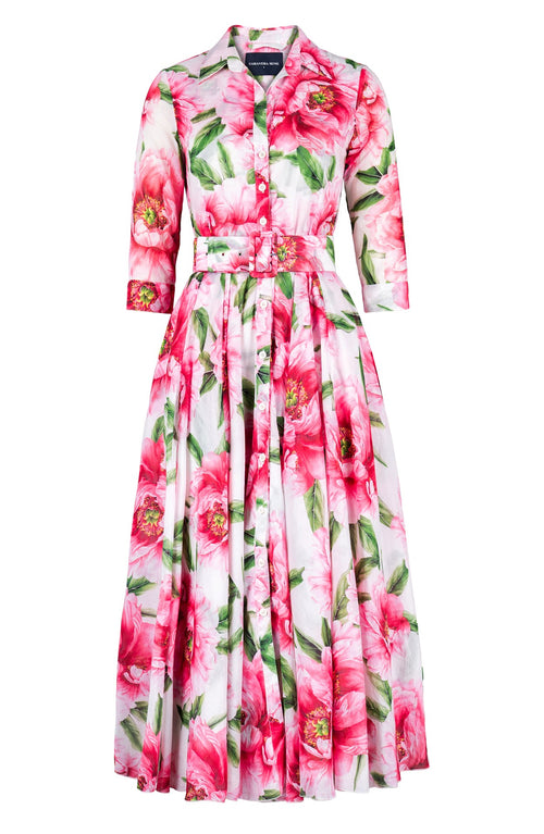 Aster Dress Shirt Collar 3/4 Sleeve Midi Plus Length Cotton Musola (Pastel Magnolia White)