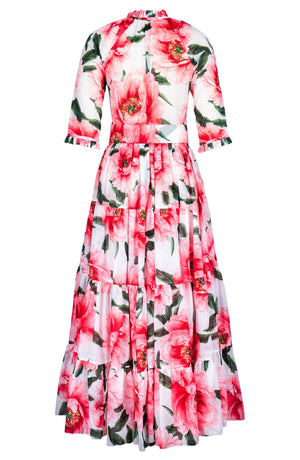 Eva Dress Crew Neck 3/4 Sleeve Maxi Length Cotton Musola (Pastel Magnolia White)