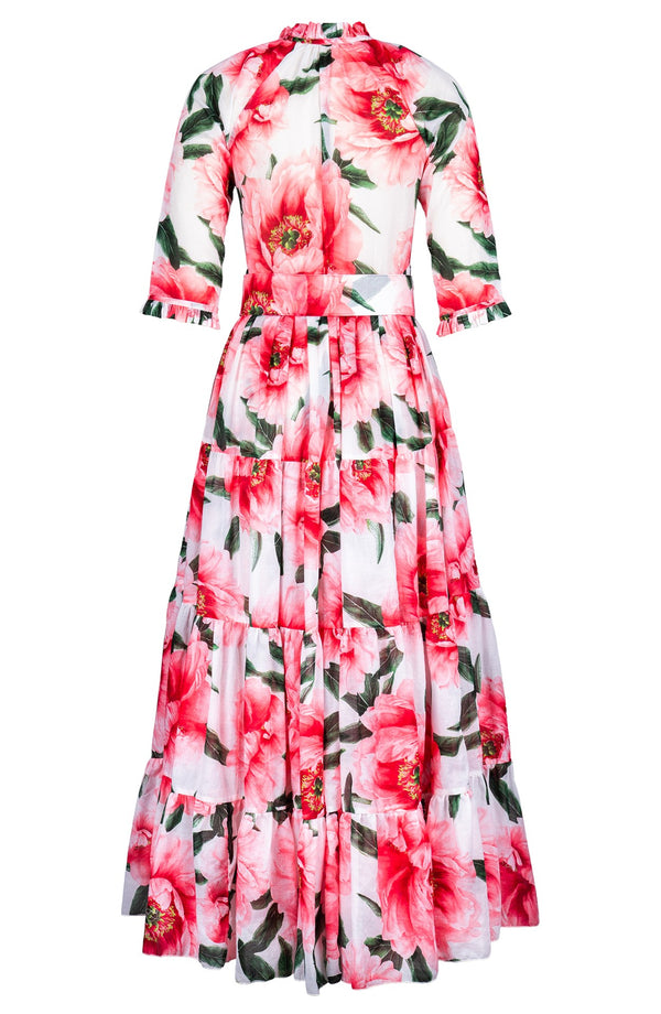 Eva Dress Crew Neck 3/4 Sleeve Maxi Length Cotton Musola (Pastel Magnolia White)