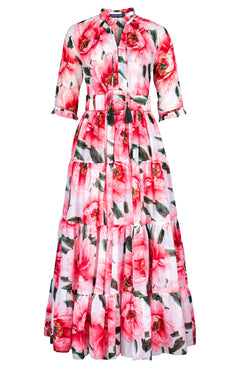 Eva Dress Crew Neck 3/4 Sleeve Maxi Length Cotton Musola (Pastel Magnolia White)
