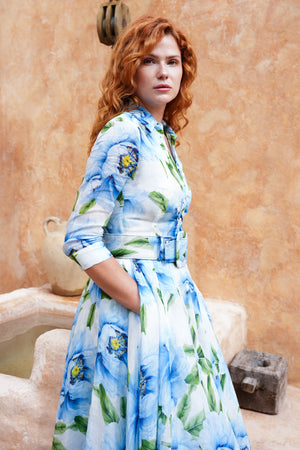 Aster Dress Shirt Collar 3/4 Sleeve Midi Length Cotton Musola (Pastel Magnolia White)