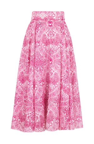 Aster Skirt #1 with Belt Midi Length Cotton Musola (Peacock Toile White)