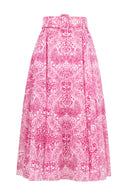 Aster Skirt #1 with Belt Midi Length Cotton Musola (Peacock Toile White)