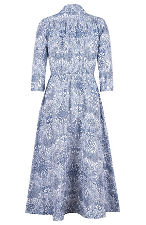 Terry Dress Shirt Collar 3/4 Sleeve Midi Plus Length Poliamide Taffta (Peacock Toile White)
