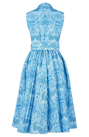 Terry Dress Shirt Collar Sleeveless Midi ength Poliamide Taffta (Peacock Toile Pastel)