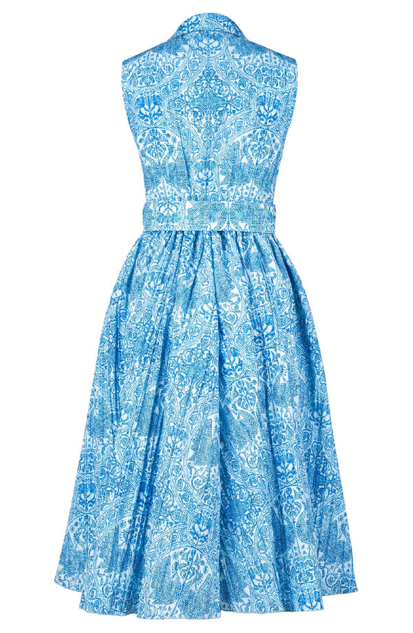Terry Dress Shirt Collar Sleeveless Midi ength Poliamide Taffta (Peacock Toile Pastel)