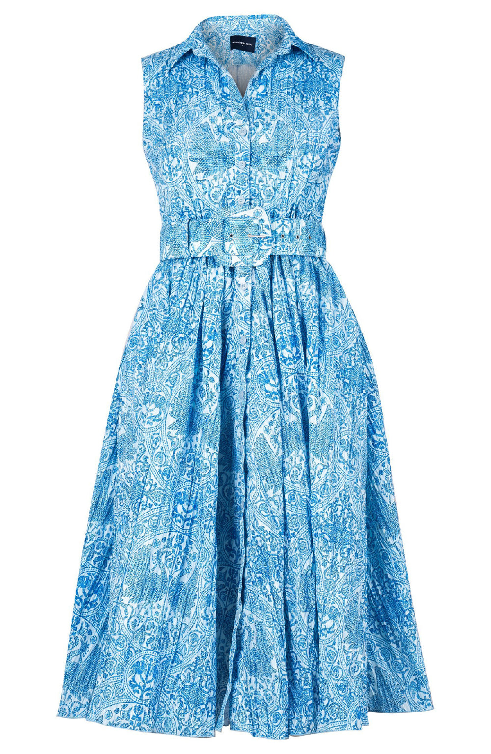 Terry Dress Shirt Collar Sleeveless Midi ength Poliamide Taffta (Peacock Toile Pastel)