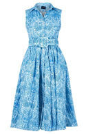 Terry Dress Shirt Collar Sleeveless Midi ength Poliamide Taffta (Peacock Toile Pastel)