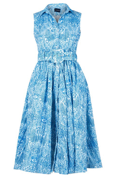 Terry Dress Shirt Collar Sleeveless Midi ength Poliamide Taffta (Peacock Toile Pastel)