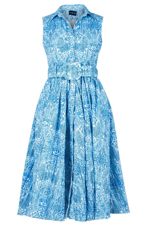 Terry Dress Shirt Collar Sleeveless Midi ength Poliamide Taffta (Peacock Toile Pastel)