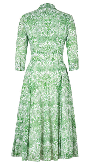 Aster Dress Shirt Collar 3/4 Sleeve Midi Length Cotton Musola (Peacock Toile White)