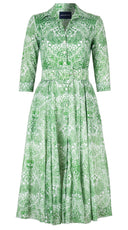 Aster Dress Shirt Collar 3/4 Sleeve Midi Length Cotton Musola (Peacock Toile White)