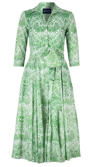 Aster Dress Shirt Collar 3/4 Sleeve Midi Length Cotton Musola (Peacock Toile White)