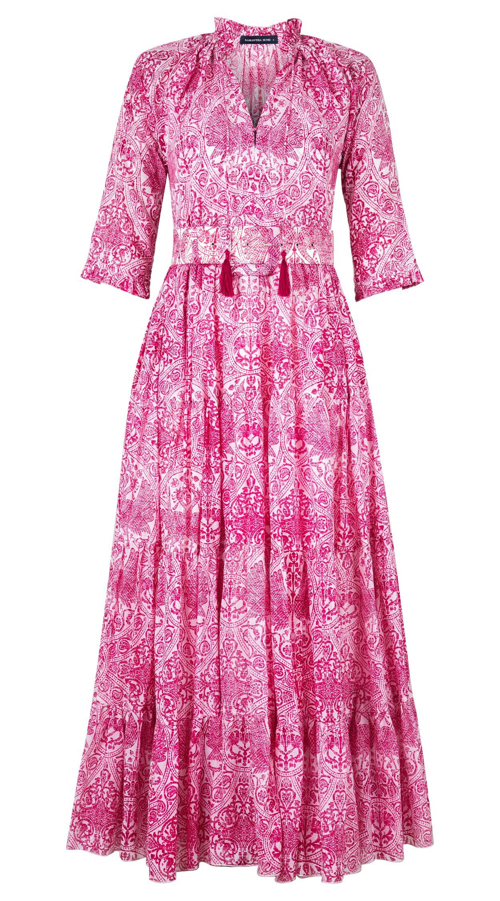 Eva Dress Crew Neck 3/4 Sleeve Maxi Length Cotton Musola (Peacock Toile White)