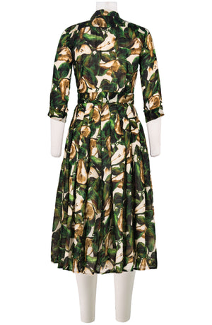 Audrey Dress #4 Shirt Collar 3/4 Sleeve Midi Length Wool (Pear Harvest) - Ivory