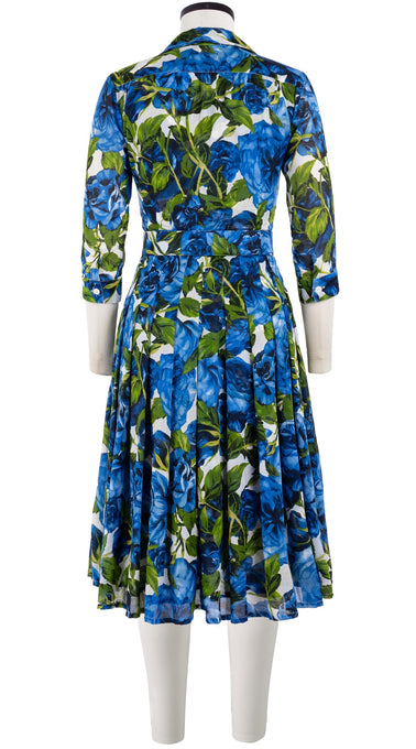 Audrey Dress #4 Shirt Collar 3/4 Sleeve Long Length Cotton Musola (Peony Bloom)
