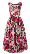 Aster Dress Boat Neck Sleeveless Midi Length Cotton Musola (Peony Kimono All Over)