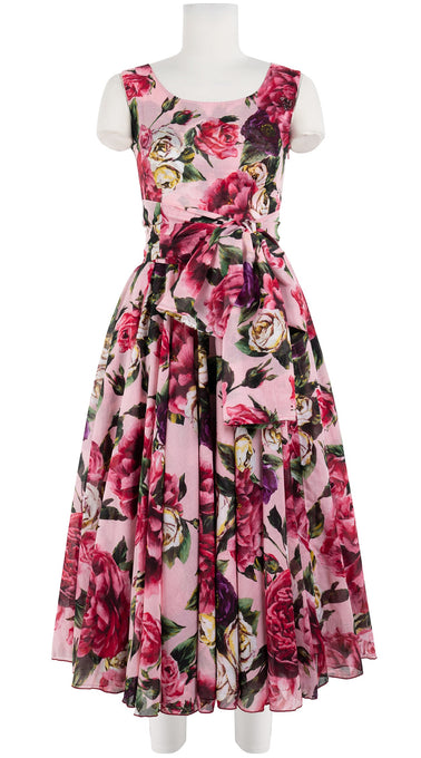 Aster Dress Boat Neck Sleeveless Midi Length Cotton Musola (Peony Kimono All Over)