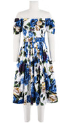 Florance Dress #2 Off Shoulder Short Tuck Sleeve Long +3 Length Cotton Stretch (Peony Kimono All Over)