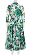 Olivia Dress Shirt Collar 3/4 Sleeve Midi Length Cotton Musola (Peony Kimono All Over)