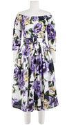 Florance Dress #2 Off Shoulder 3/4 Sleeve Long +3 Length Linen (Peony Kimono All Over)