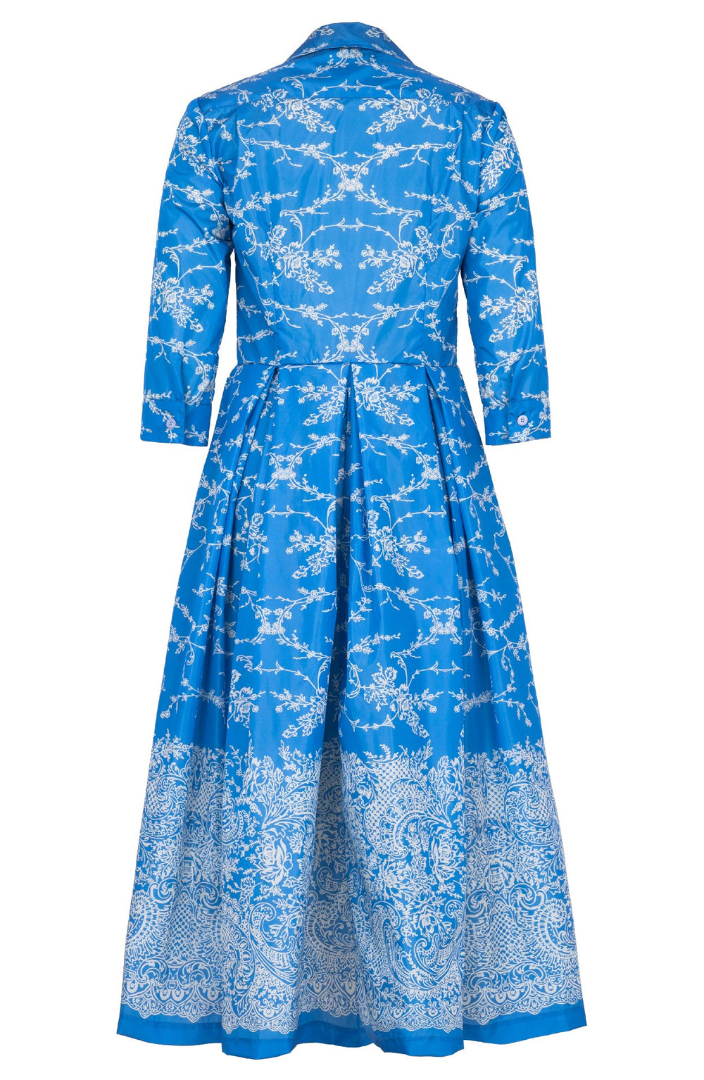 Audrey Dress #7 Shirt Collar 3/4 Sleeve Midi Plus Length Poliamide Taffta (Reticella Lace Ivory)