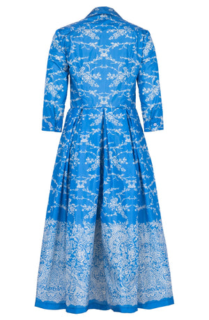 Audrey Dress #7 Shirt Collar 3/4 Sleeve Midi Plus Length Poliamide Taffta (Reticella Lace Ivory)