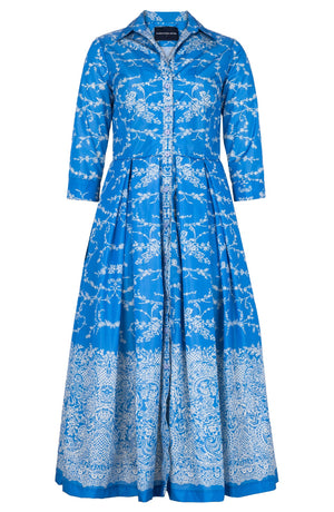Audrey Dress #7 Shirt Collar 3/4 Sleeve Midi Plus Length Poliamide Taffta (Reticella Lace Ivory)