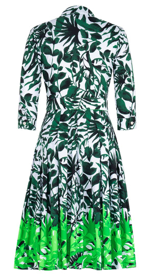 Audrey Dress #2 Shirt Collar 3/4 Sleeve Long Length Cotton Stretch (Picasso Mono White Multi)