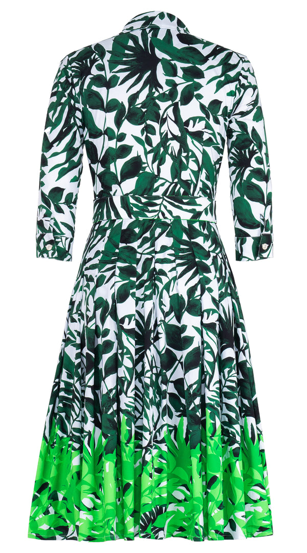 Audrey Dress #2 Shirt Collar 3/4 Sleeve Long Length Cotton Stretch (Picasso Mono White Multi)