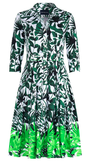 Audrey Dress #2 Shirt Collar 3/4 Sleeve Long Length Cotton Stretch (Picasso Mono White Multi)