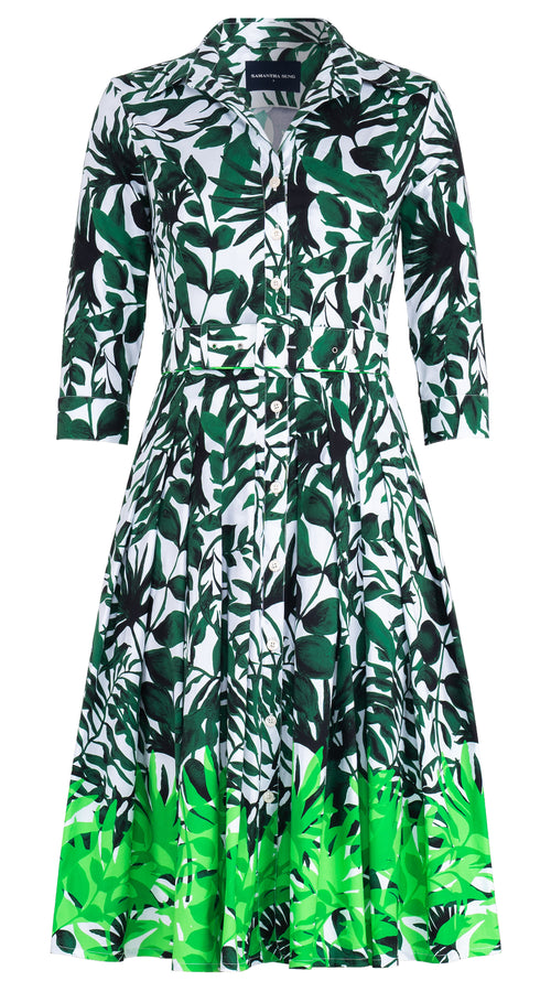 Audrey Dress #2 Shirt Collar 3/4 Sleeve Long Length Cotton Stretch (Picasso Mono White Multi)