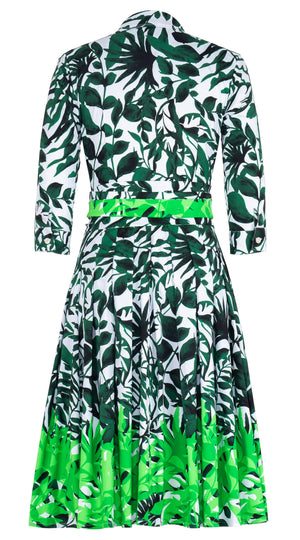 Audrey Dress #2 Shirt Collar 3/4 Sleeve Long Length Cotton Stretch (Picasso Mono White Multi)