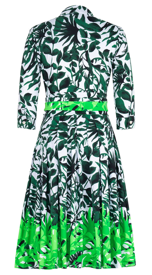 Audrey Dress #2 Shirt Collar 3/4 Sleeve Long Length Cotton Stretch (Picasso Mono White Multi)