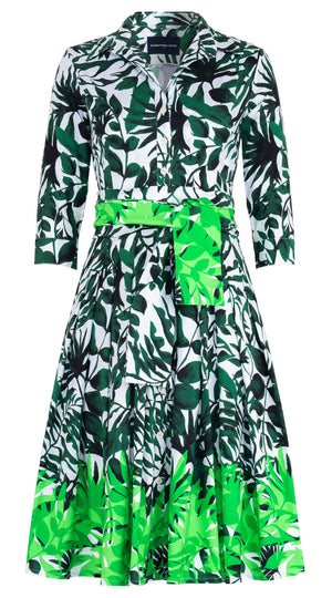 Audrey Dress #2 Shirt Collar 3/4 Sleeve Long Length Cotton Stretch (Picasso Mono White Multi)