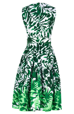 Rose Dress Crew Neck Sleeveless Long Length Cotton Stretch (Picasso Mono Flower White Multi)