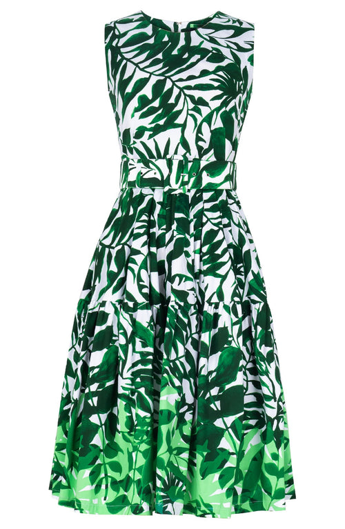 Rose Dress Crew Neck Sleeveless Long Length Cotton Stretch (Picasso Mono Flower White Multi)