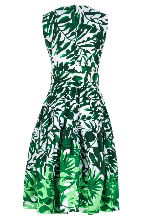 Rose Dress Crew Neck Sleeveless Long Length Cotton Stretch (Picasso Mono Flower White Multi)