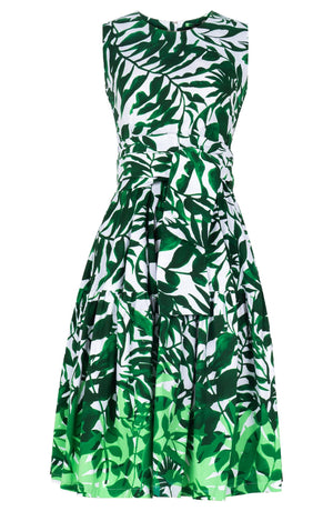 Rose Dress Crew Neck Sleeveless Long Length Cotton Stretch (Picasso Mono Flower White Multi)